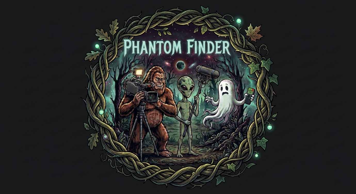 Phantom-Finder logo - Bigfoot UFO ghosts cryptids paranormal map